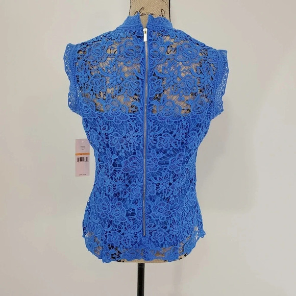 NANETTE LEPORE Women's Venetian Blue Lace Cutout Shell Size Small Blue New - Picture 3 of 14